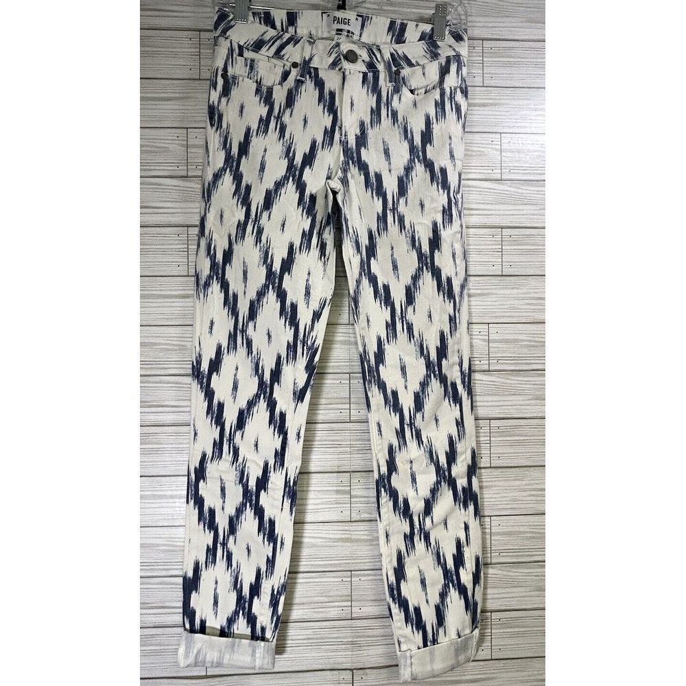 PAIGE Women's Denim Verdugo Ultra Skinny White Blue Geometric Jeans Sz 27